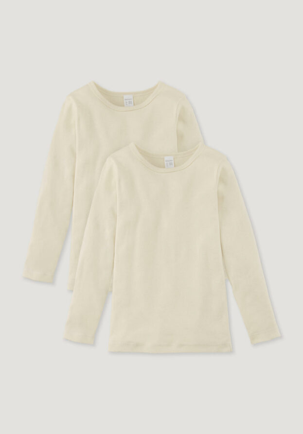 hessnatur Kinder  Langarmhemd Slim 2er-Set aus Bio-Baumwolle - natur - Größe 134/140