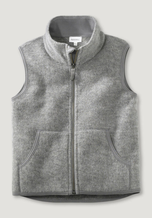 hessnatur Kinder Wollfleece Weste Regular aus Bio-Merinowolle - grau - Größe 98/104