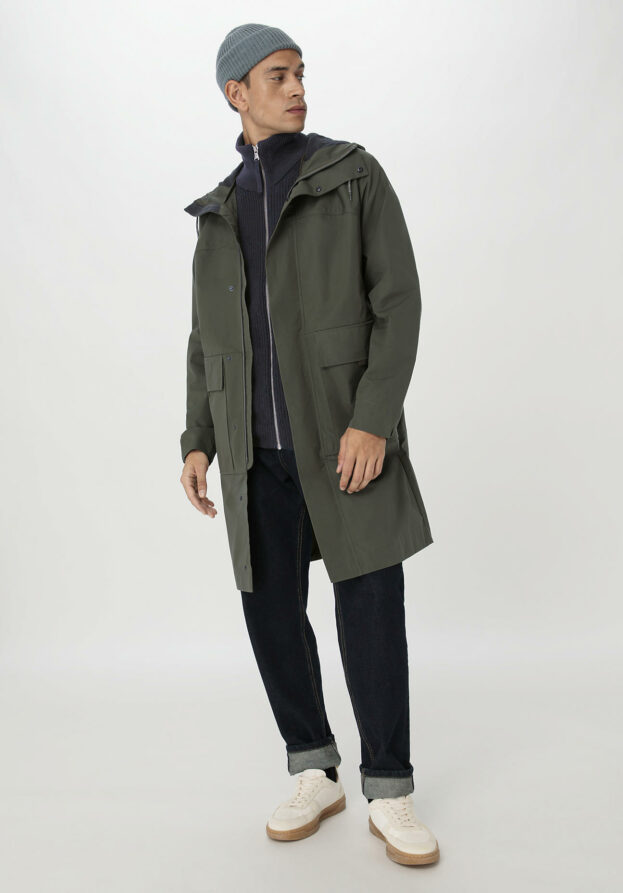 hessnatur Herren Allwetter Parka Relaxed NATURE SHELL aus Bio-Baumwolle - grün - Größe 52