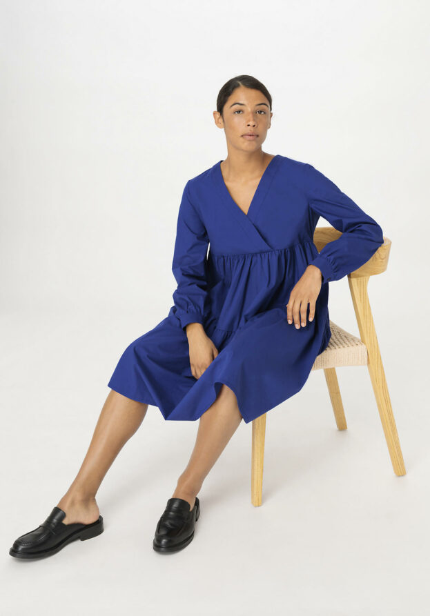 hessnatur Damen Brushed Popeline Kleid Mini Relaxed aus Bio-Baumwolle - blau - Größe 40