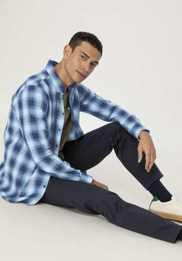 hessnatur Herren Karo-Hemd Relaxed aus Bio-Baumwolle - blau - Größe XS (37/38)