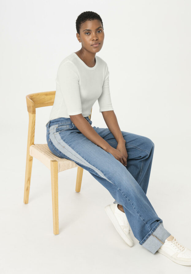 hessnatur Damen Jeans Patchwork High Waist Wide Leg Relaxed aus Bio-Denim - blau - Größe 25/30