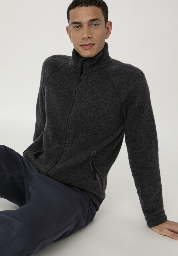 hessnatur Herren Wollfleece Jacke Relaxed aus Bio-Merinowolle - grau - Größe 50