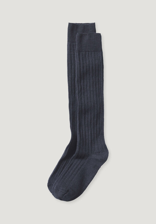 hessnatur Kniestrümpfe im 2er-Pack aus Merinowolle mit Bio-Baumwolle - blau - Größe 35-37