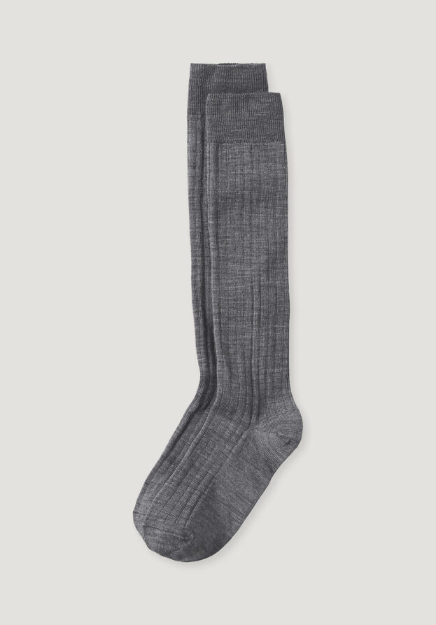 hessnatur Kniestrümpfe im 2er-Pack aus Merinowolle mit Bio-Baumwolle - grau - Größe 41-43