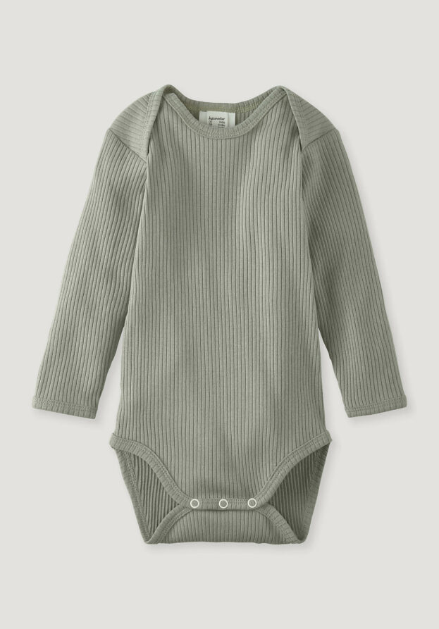 hessnatur Baby Langarmbody Slim aus Bio-Baumwolle mit Bio-Merinowolle - grün - Größe 86/92