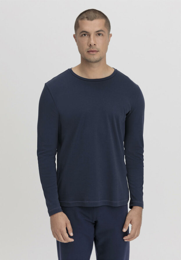 hessnatur Herren Langarmshirt Relaxed PURE NATURE aus Bio-Baumwolle - blau - Größe 56