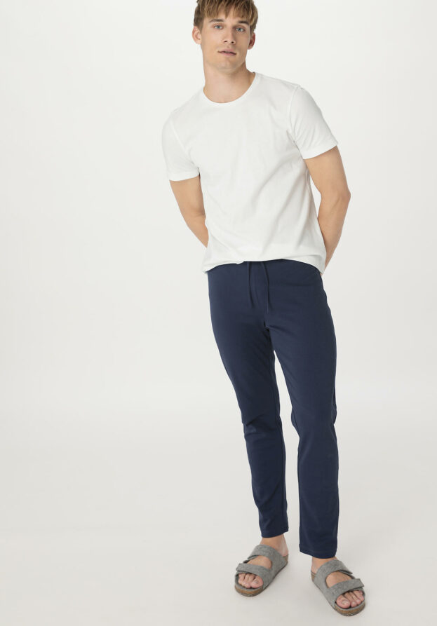 hessnatur Herren Schlafhose Relaxed PURE NATURE aus Bio-Baumwolle - blau - Größe 48