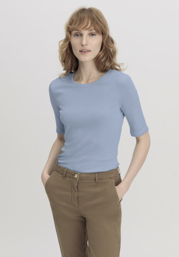 hessnatur Damen Softrib Shirt Fitted aus Bio-Baumwolle und TENCEL™ Modal - blau - Größe 42