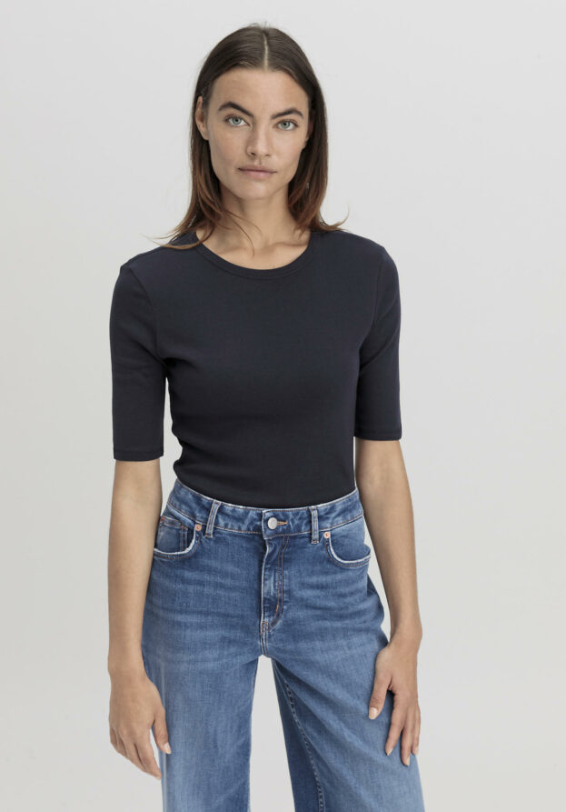 hessnatur Damen Softrib Shirt Fitted aus Bio-Baumwolle und TENCEL™ Modal - blau - Größe 36