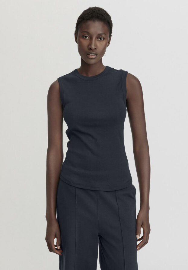 hessnatur Damen Softrib Top Fitted aus Bio-Baumwolle und TENCEL™ Modal - blau - Größe 44