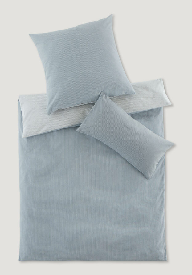 hessnatur Biber Wendebettwäsche-Set Streifen aus Bio-Baumwolle - blau - Größe 155x220 / 40x80 cm