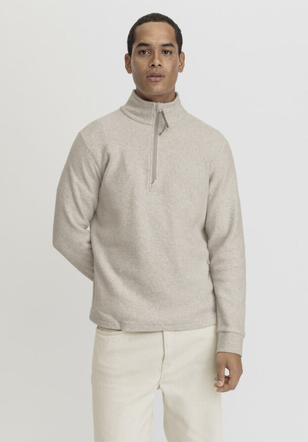 hessnatur Herren Fleece Troyer Relaxed aus Bio-Baumwolle - beige - Größe 52