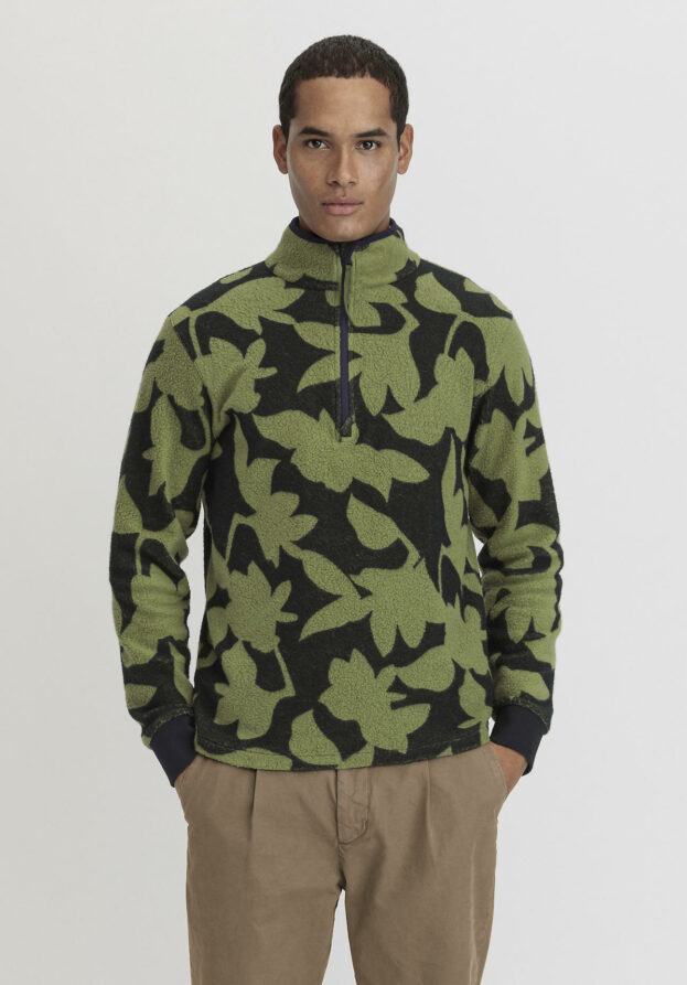 hessnatur Herren Fleece Troyer Relaxed aus Bio-Baumwolle - grün - Größe 52