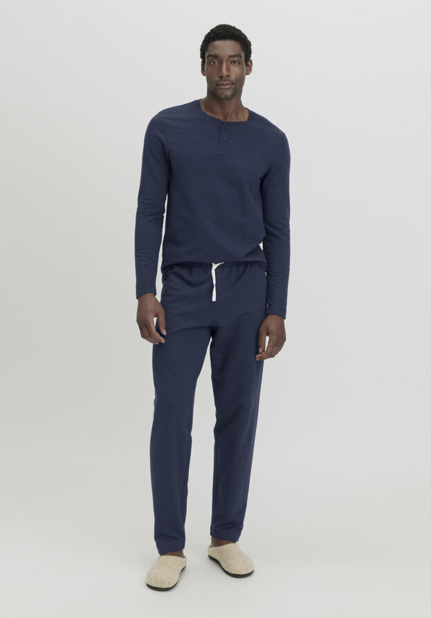 hessnatur Herren Loungehose Relaxed aus Bio-Baumwolle mit Kapok - blau - Größe 54