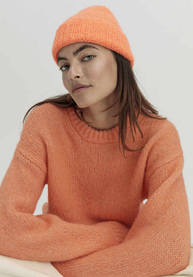 hessnatur Damen Mütze aus Alpaka mit Bio-Pima-Baumwolle - orange - Größe One Size