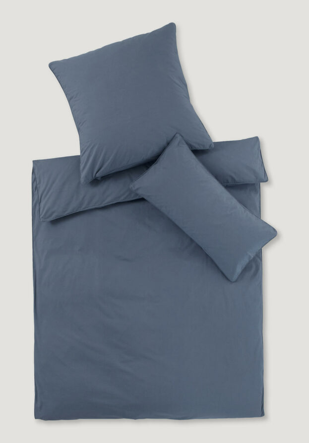 hessnatur Perkal Bettwäsche-Set aus Bio-Baumwolle - blau - Größe 155x220 / 80x80 cm