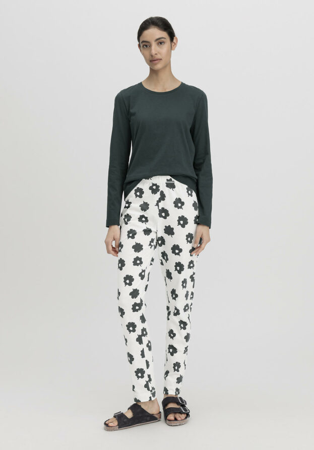 hessnatur Damen Schlafhose Regular PURE COTTON aus Bio-Baumwolle - weiß - Größe 46