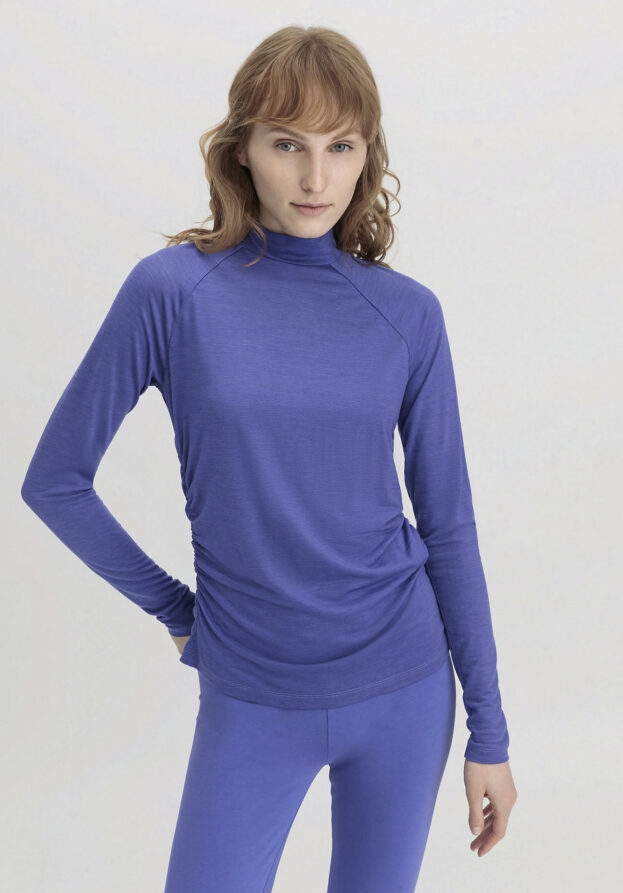 hessnatur Loungewear Shirt Langarm Slim ACTIVE FUNCTIONAL aus Bio-Merinowolle und TENCEL™ Lyocell - blau - Größe 48