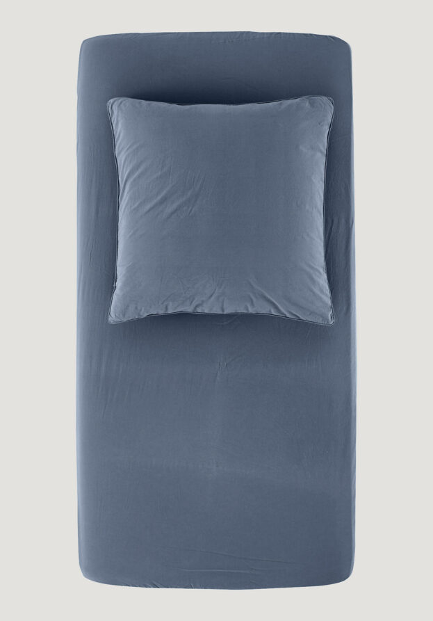 hessnatur Perkal Spannbettlaken aus Bio-Baumwolle - blau - Größe 140-160x200 cm