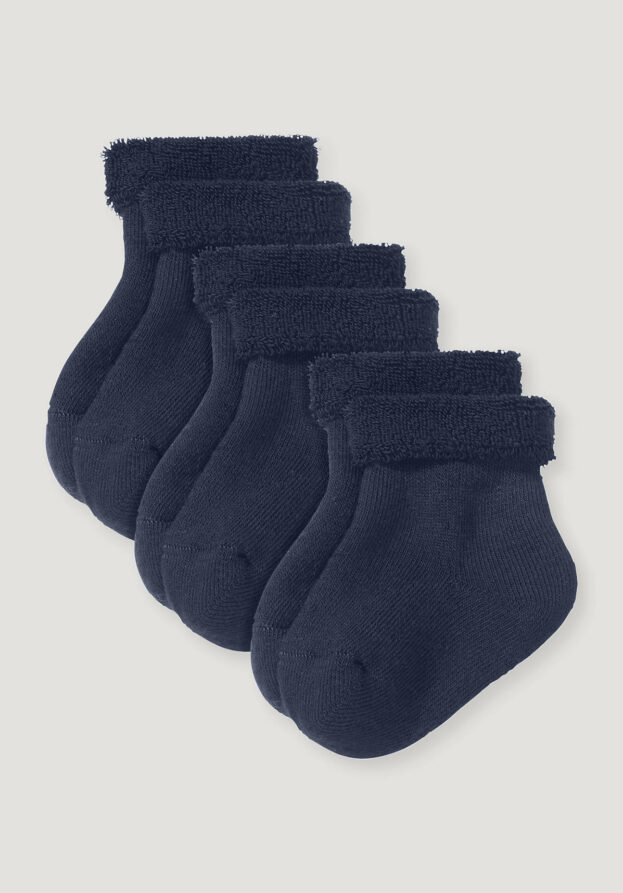 hessnatur Baby Plüsch Socken im 3er-Pack aus Bio-Baumwolle - blau - Größe 23-26