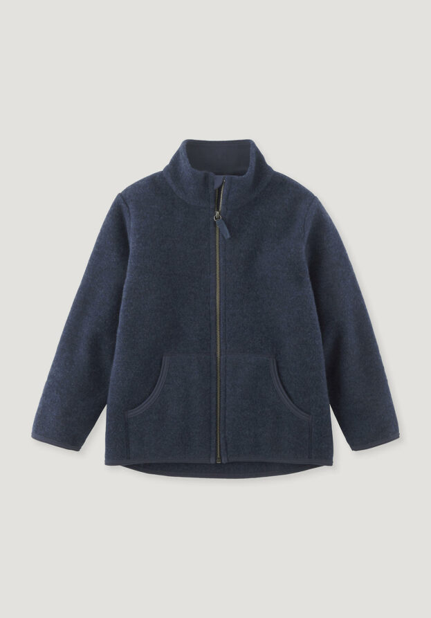 hessnatur Kinder Wollfleece Jacke Regular aus Bio-Merinowolle - blau - Größe 146/152
