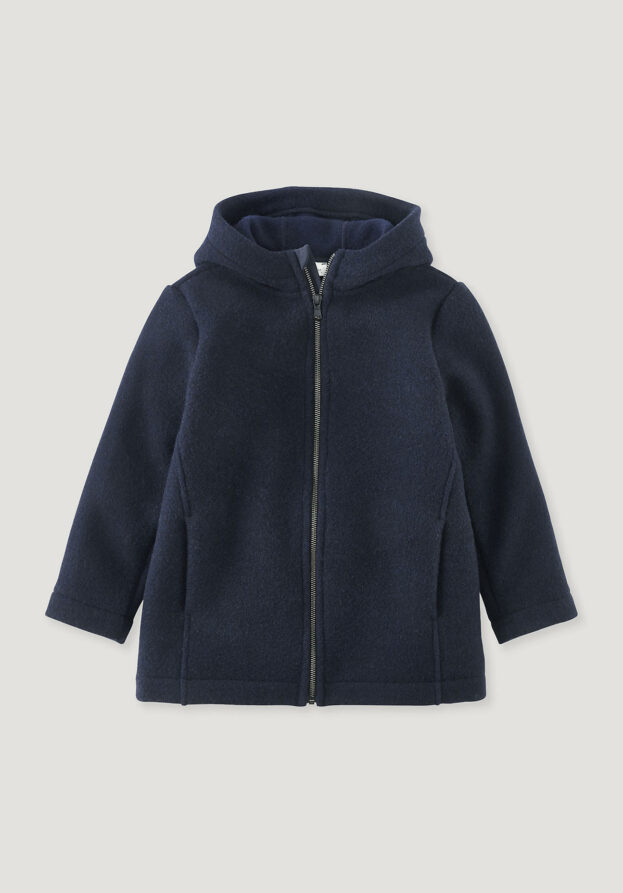 hessnatur Kinder Rhön-Mantel Regular mit Kapuze aus regionaler Schurwolle - blau - Größe 146/152