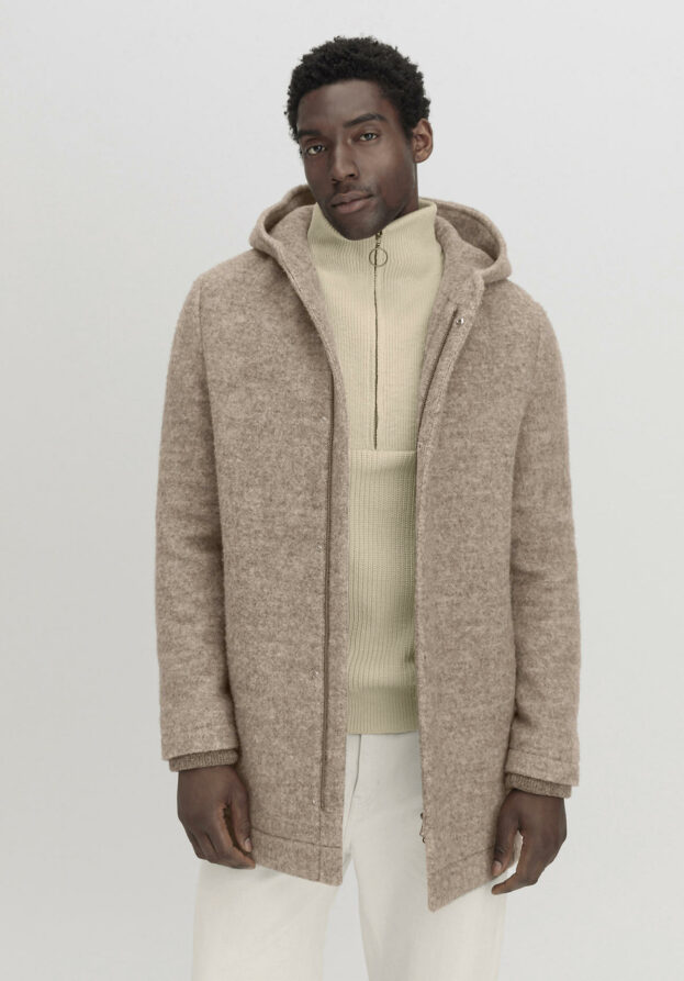 hessnatur Herren Rhön-Mantel Relaxed aus Schurwolle - beige - Größe 54