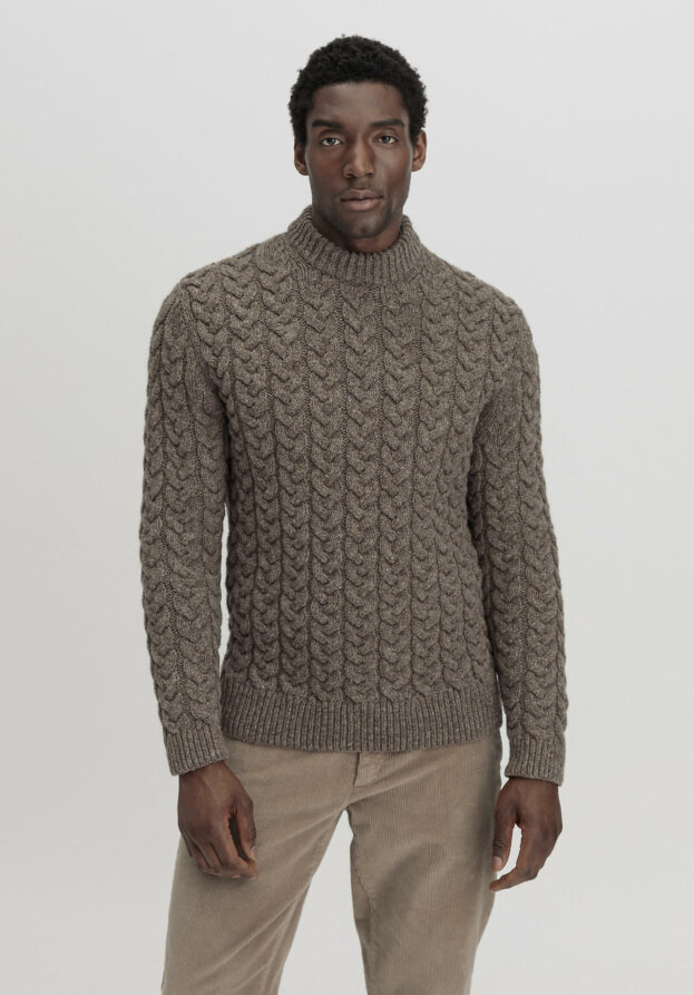 hessnatur Herren Rhön-Pullover Zopf Regular aus Rhönschafwolle - beige - Größe 48