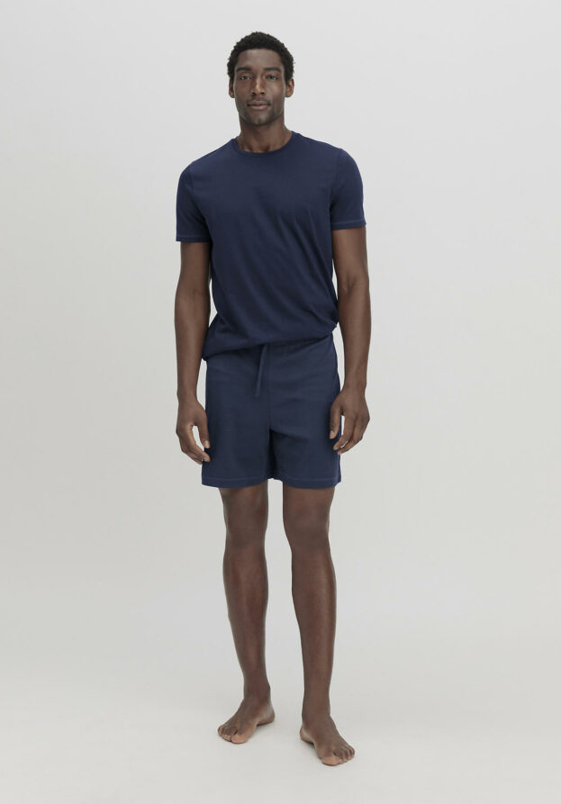 hessnatur Herren Schlafshorts Relaxed PURE NATURE aus Bio-Baumwolle - blau - Größe 46
