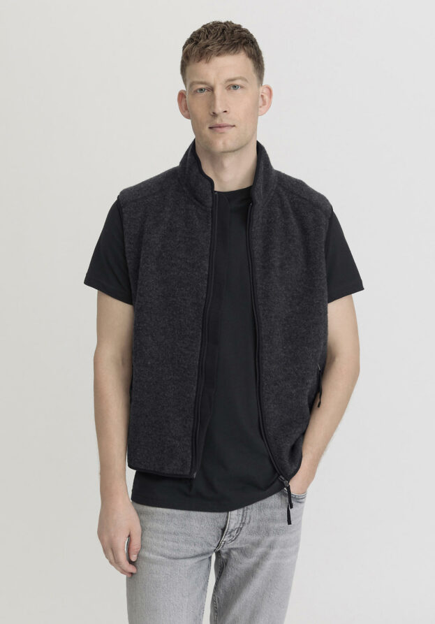 hessnatur Herren Wollfleece Weste Relaxed aus Bio-Merinowolle - grau - Größe XS