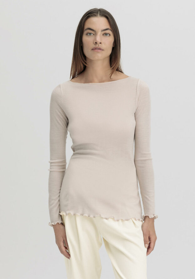 hessnatur Damen Longsleeve Fitted WARM TOUCH aus Bio-Merinowolle und TENCEL™ Lyocell - beige - Größe 48