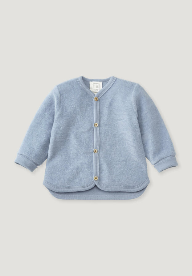 hessnatur Baby Wollfrottee Jacke Regular aus Bio-Merinowolle - blau - Größe 98/104