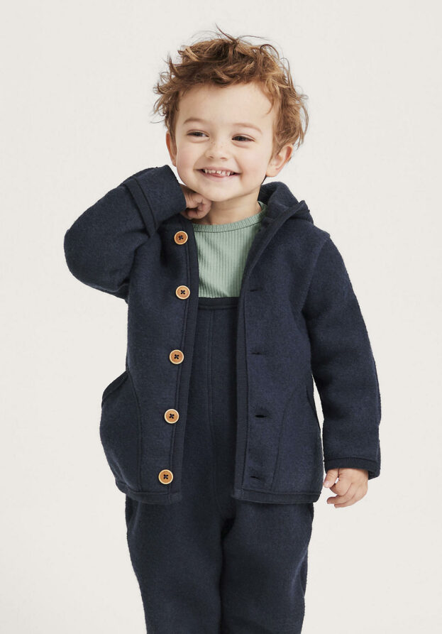hessnatur Baby Wollwalk Jacke Regular aus Bio-Merinowolle - blau - Größe 98/104