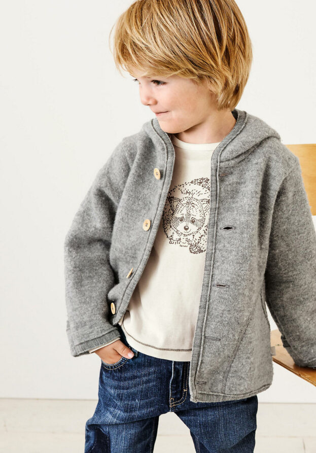 hessnatur Baby Wollwalk Jacke Regular aus Bio-Merinowolle - grau - Größe 74/80