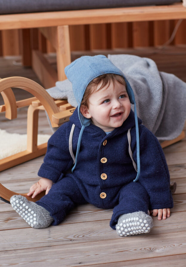 hessnatur Baby Wollwalk Overall Regular aus Bio-Merinowolle - blau - Größe 62/68