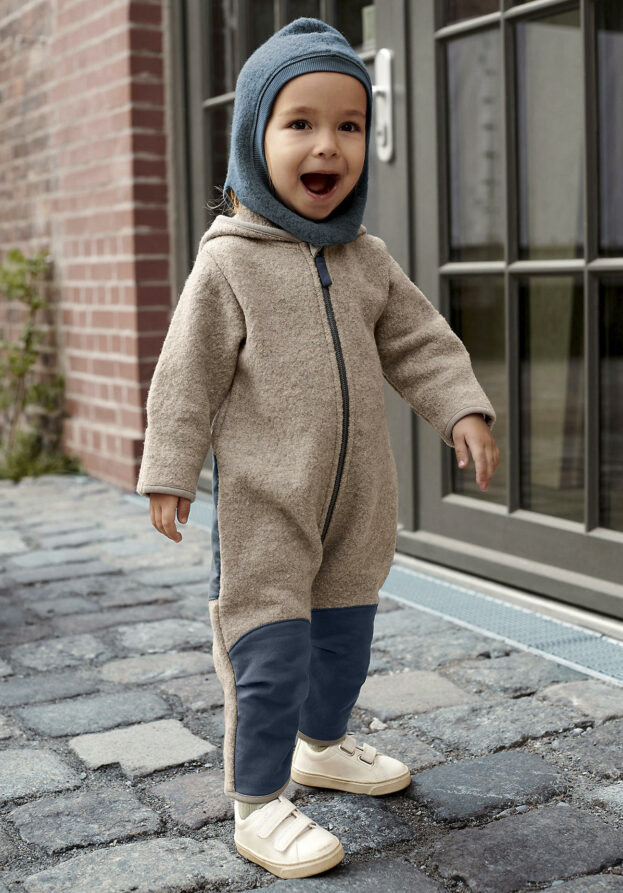 hessnatur Baby Wollwalk Overall Regular mit Softshell und Bio-Merinowolle - grau - Größe 62/68
