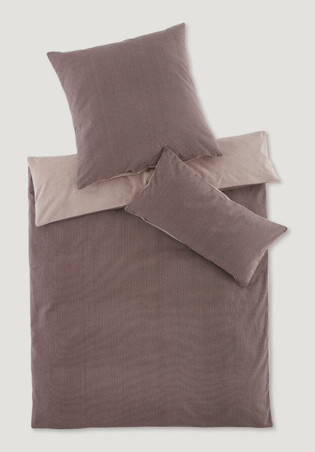 hessnatur Biber Wendebettwäsche-Set Streifen aus Bio-Baumwolle - lila - Größe 155x220 / 80x80 cm