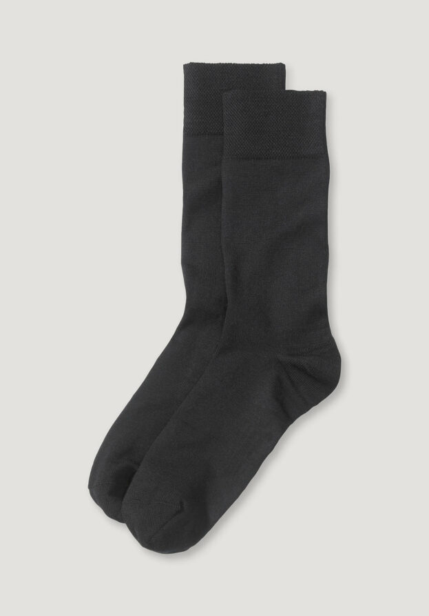 hessnatur Herren Merino-Socken im 2er-Pack aus Bio-Merinowolle mit Bio-Baumwolle - schwarz - Größe 43-45