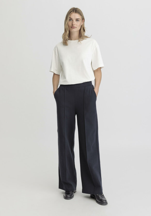 hessnatur Damen Jersey Hose Wide Leg Relaxed aus Bio-Baumwolle - blau - Größe 34