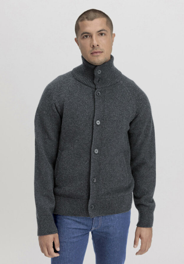 hessnatur Herren Strickjacke Relaxed aus Bio-Merinowolle mit Bio-Baumwolle - grau - Größe 48