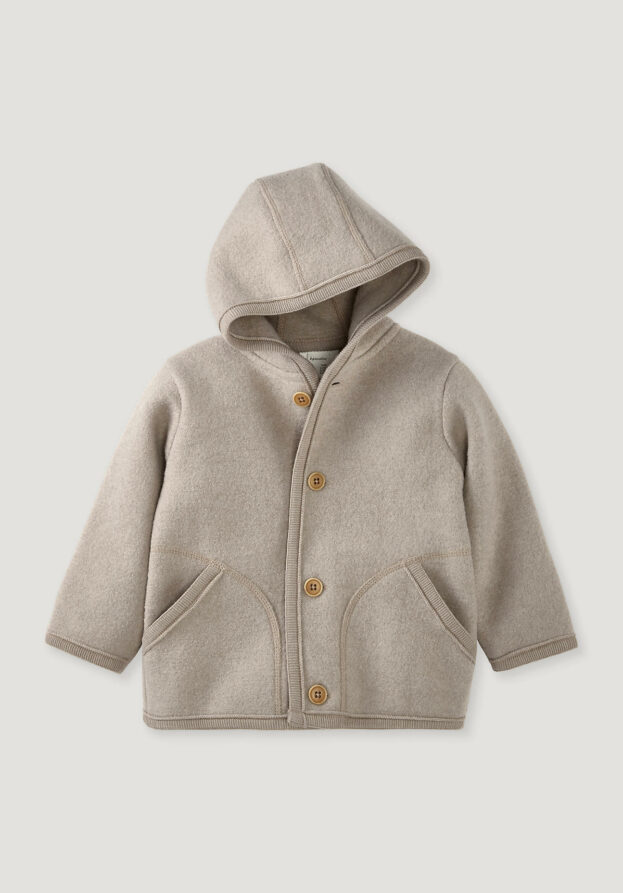 hessnatur Baby Wollwalk Jacke Regular aus Bio-Merinowolle - beige - Größe 62/68
