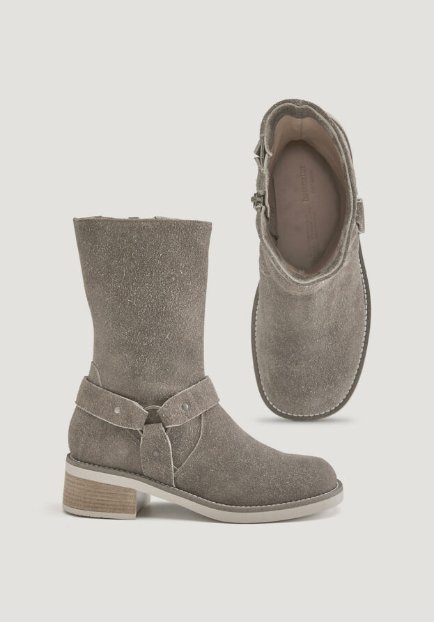 hessnatur Damen Biker Boots aus chromfrei gegerbtem Velours-Leder - grau - Größe 41
