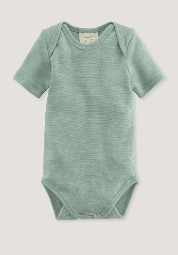 hessnatur Baby Body Kurzarm Slim aus Bio-Baumwolle mit Bio-Merinowolle und Seide - grün - Größe 98/104