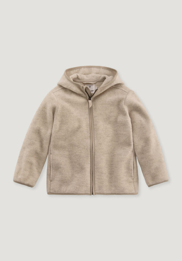 hessnatur Kinder Fleece Jacke Regular aus Bio-Merinowolle mit Bio-Baumwolle - beige - Größe 158/164