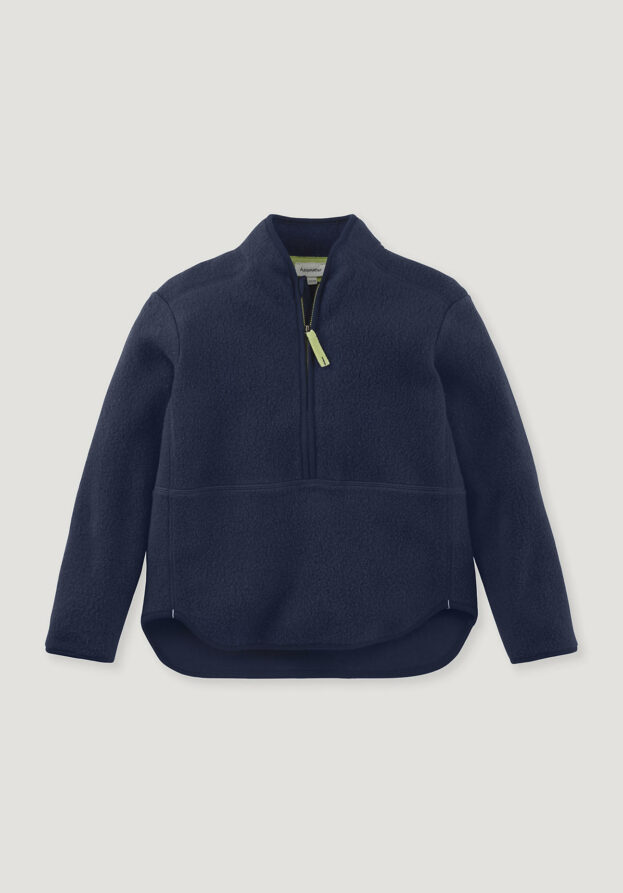 hessnatur Kinder Fleece Troyer Regular aus Bio-Baumwolle - blau - Größe 158/164