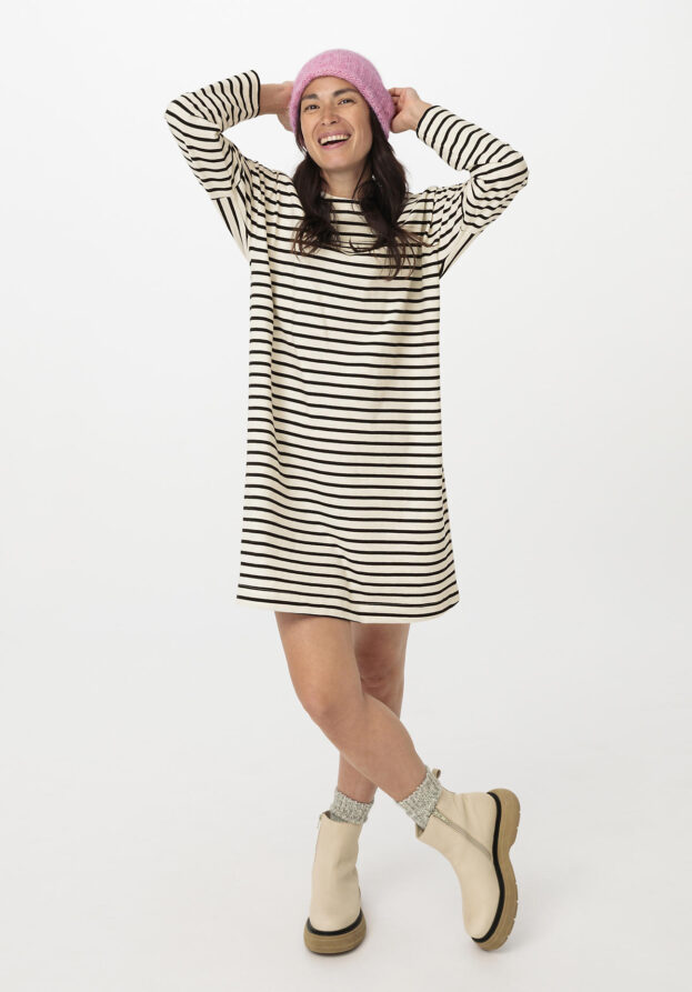 hessnatur Damen Heavy Slub Jerseykleid Streifen Mini Oversize aus Bio-Baumwolle - schwarz - Größe 38