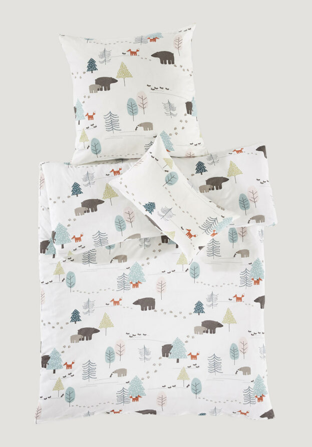 hessnatur Baby Jersey Bettwäsche-Set WALD aus Bio-Baumwolle - weiß - Größe 100x135 / 40x60 cm
