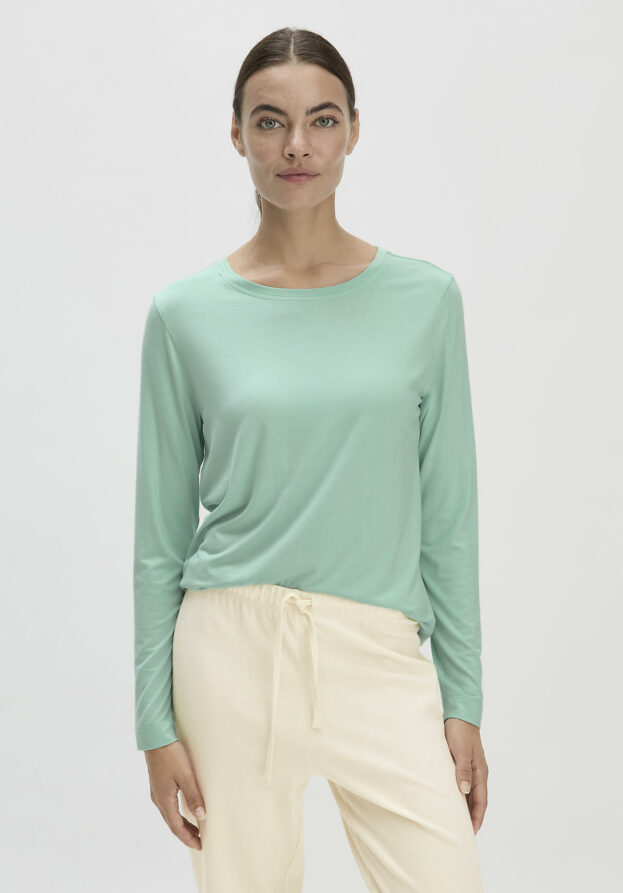 hessnatur Damen Langarm Schlafshirt Regular PURE FLOW aus TENCEL™ Modal - grün - Größe 38