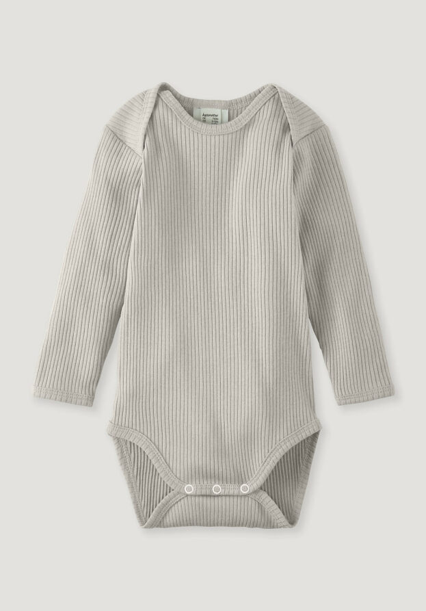 hessnatur Baby Langarmbody Slim aus Bio-Baumwolle mit Bio-Merinowolle - beige - Größe 86/92